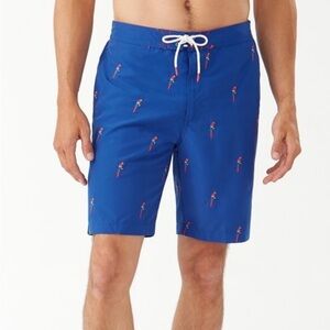Blue Parrot Print Swim Shorts